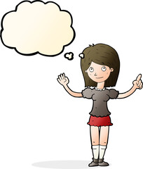 cartoon woman explaining idea with thought bubble