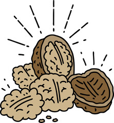 traditional tattoo style walnuts with shell