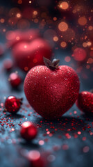 Obraz premium Red heart shaped confetti. AI generated art illustration.