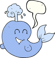 comic book speech bubble cartoon whale spouting water