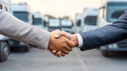 Business Handshake in Front of Blurred Transportation Background