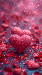 Red heart shaped confetti. AI generated art illustration.
