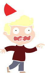 flat color illustration of a stressed out pointing wearing santa hat