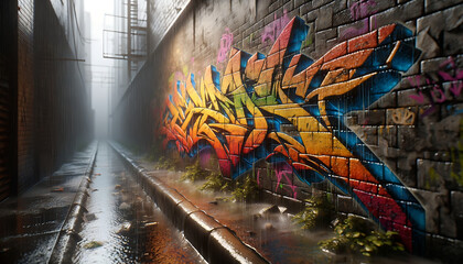 Rainy Urban Graffiti Art  