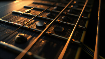 Close-Up of Guitar Strings and Fretboard with Water Droplets