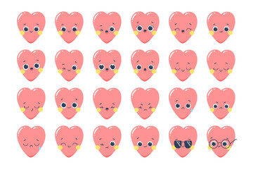 Set of vector illustrations of heart emoticons with different emotions isolated on a white background - 725877925