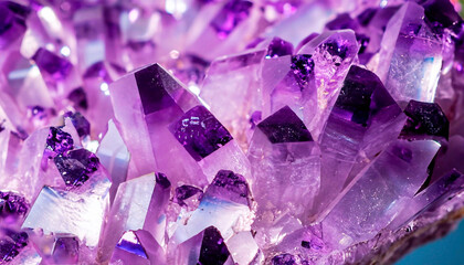 The of a macro photo of violet crystals with glass texture