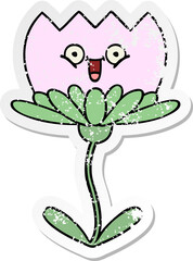 distressed sticker of a cute cartoon flower
