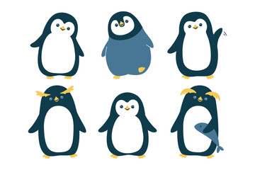Vector illustration of a cute penguins. Isolated on white background - 725877949