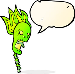 spooky cartoon skull with speech bubble