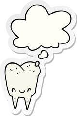 cartoon tooth and thought bubble as a printed sticker