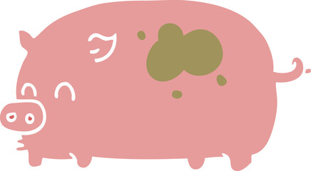cute flat color style cartoon pig