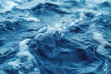An abstract photograph of rippling water in different intensities of blue, creating a sense of fluidity and movement. Concept of dynamic aquatic hues. Generative Ai.