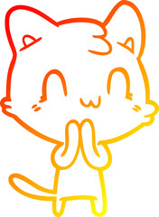 warm gradient line drawing cartoon happy cat