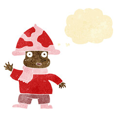 cartoon mushroom man with thought bubble