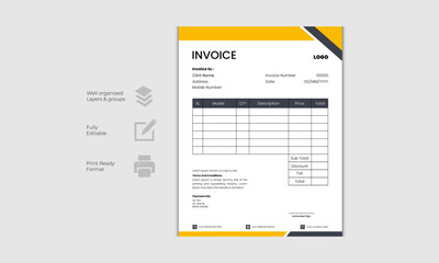 Modern Creative Vector Invoice Design Template