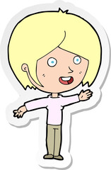 sticker of a cartoon happy girl waving