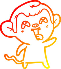 warm gradient line drawing crazy cartoon monkey