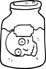 black and white cartoon head in jar