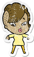 distressed sticker of a cartoon surprised girl