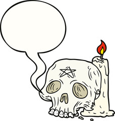cartoon spooky skull and candle and speech bubble