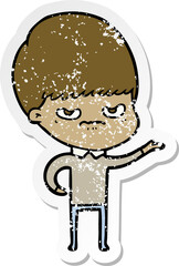 distressed sticker of a cartoon angry boy