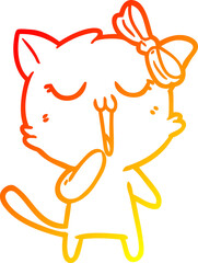 warm gradient line drawing cartoon cat