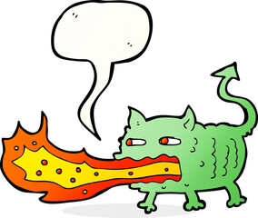 cartoon fire breathing imp with speech bubble
