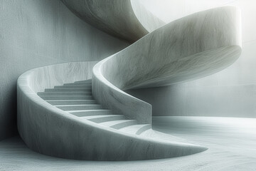 A minimalist shot of a spiral staircase, showcasing the elegance of geometric lines and forms in architectural design. Concept of balanced spiral geometry. Generative Ai.