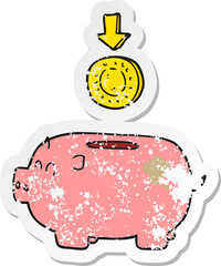 retro distressed sticker of a cartoon piggy bank