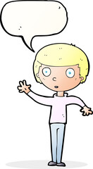 cartoon staring boy with speech bubble