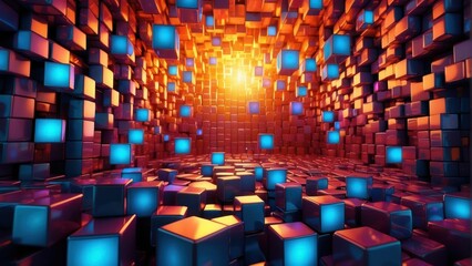 illustration of abstract background with colorful glowing cubes.  generative, ai.