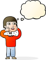 cartoon secret robot with thought bubble