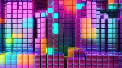 illustration of abstract background with colorful glowing cubes.  generative, ai.