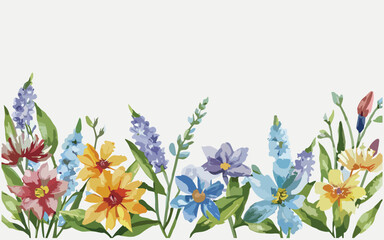 Fototapeta na wymiar Wild flowers watercolor frame botanical illustration
