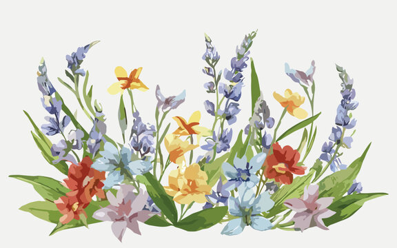 Wild flowers watercolor frame botanical illustration © Bockthier