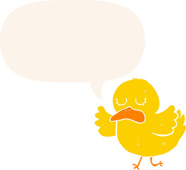 cartoon duck and speech bubble in retro style