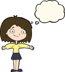 cartoon happy girl with thought bubble