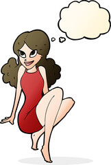 cartoon attractive woman posing with thought bubble
