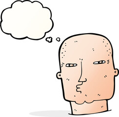 cartoon bald tough guy with thought bubble