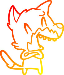warm gradient line drawing laughing fox cartoon