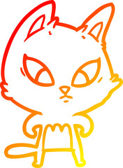 warm gradient line drawing confused cartoon cat