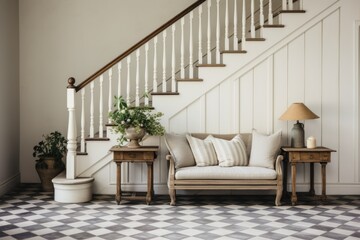 country style in the design of a modern elegant hallway of a large country house