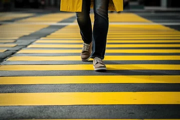 Deurstickers pedestrian at a zebra crossing, road safety, road crossing rules © Jam