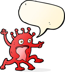 cartoon weird little alien with speech bubble