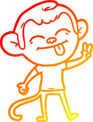 warm gradient line drawing funny cartoon monkey making peace sign