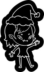 cartoon icon of a friendly vampire girl wearing santa hat