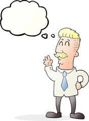 thought bubble cartoon office man waving