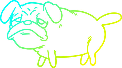 cold gradient line drawing cartoon unhappy pug dog