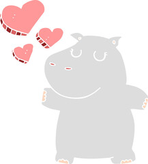 flat color style cartoon hippo in love